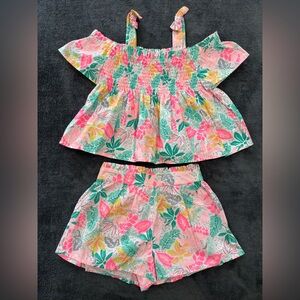 Tommy Bahama Girls Floral Smocked Set - Pink, Size Small 5/6, Tropical, Cotton